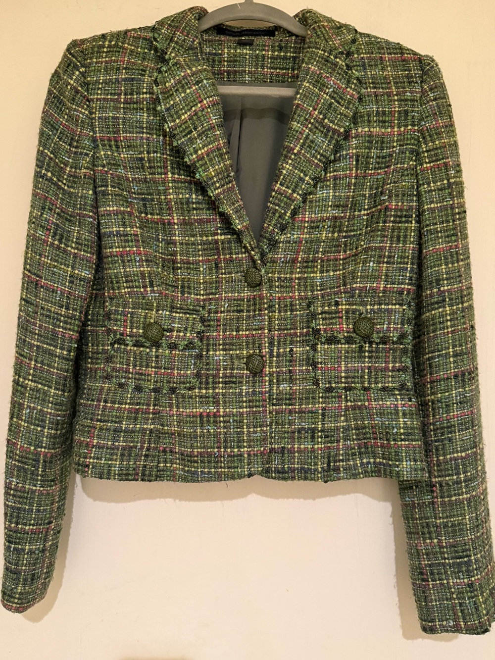 Express Green Tweed Cropped Blazer Jacket